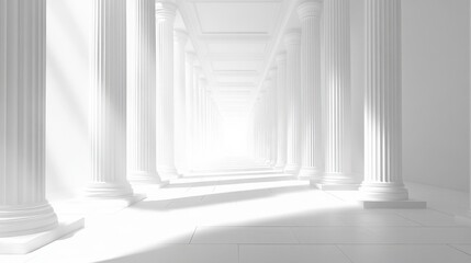 Obraz premium White Columns Leading to a Bright Light at the End of a Hallway