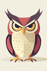 Fototapeta premium Serious Flat Style Illustrated Owl in Three Colors