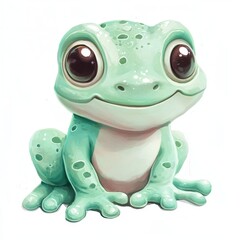 Fototapeta premium Cute cartoon frog with big eyes and cheerful expression