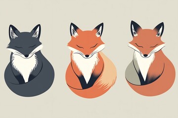 Fototapeta premium Calm and Relaxed Flat style Foxes in Three Distinct Colors for Nature Lifestyle and Decor Concepts