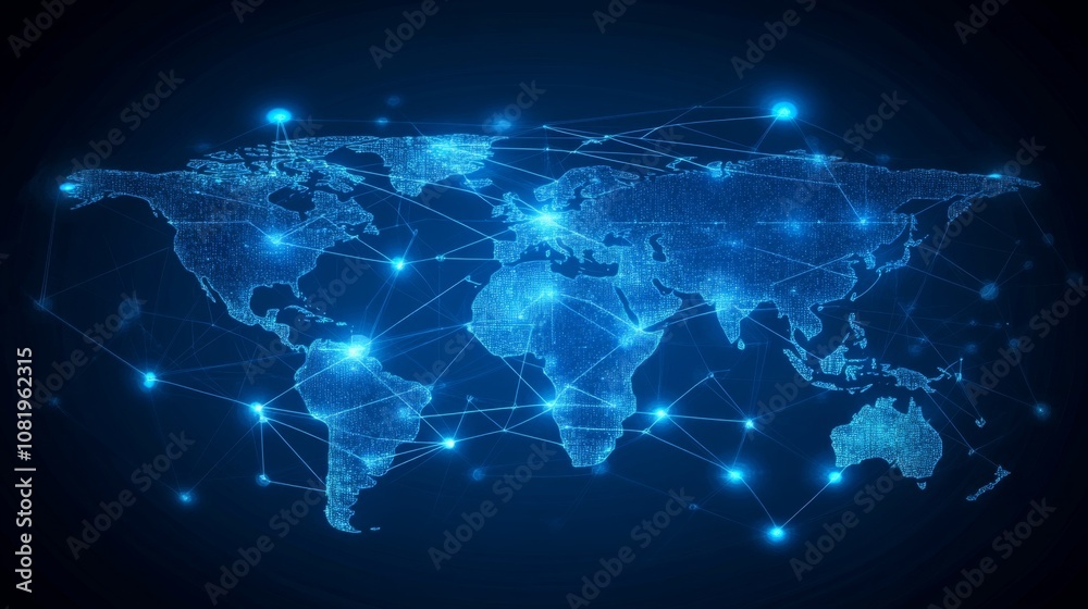 Aufkleber stunning digital world map with network connections under dark background showcasing global connecti