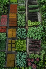 Aerial view of a diverse, neatly-organized garden.