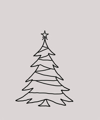 Printillustration christmas tree vector silhouette.Big beautiful christmas tree