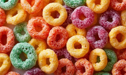 Colorful Breakfast Cereal Rings in a Vibrant Close-Up Shot

