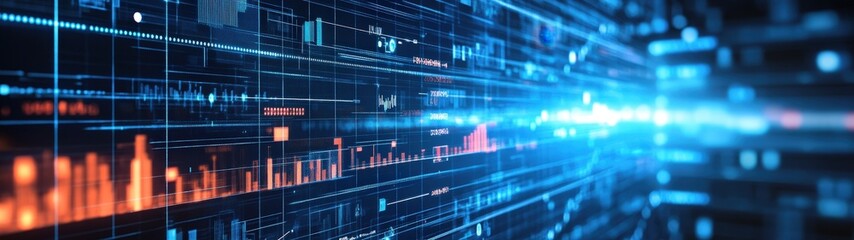 Abstract digital background with glowing lines and particles representing data flow, technology, and communication.