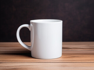 Fototapeta premium close up white mug on wooden table with dark background. white mug mockup
