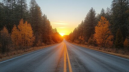 Obraz premium A Serene Journey: Sunsets, Smooth Roads, and the Call of Adventure on the Open Highway
