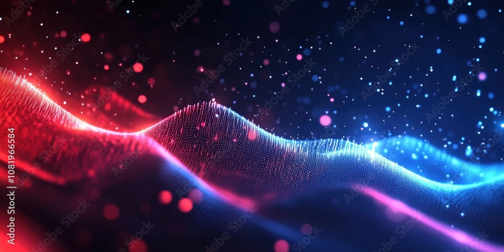 Poster dynamic abstract background with red and blue waves creating a sense of motion and energy, ideal for
