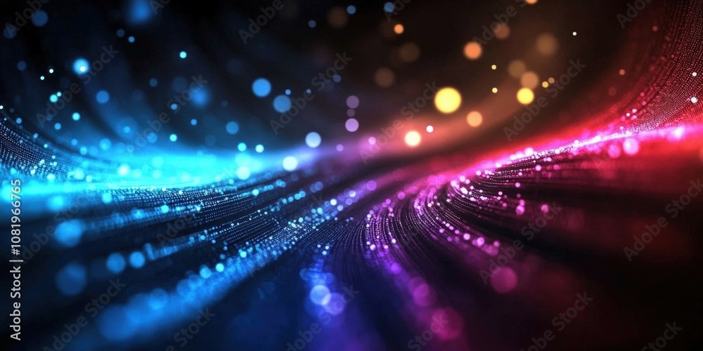 Poster abstract waves of light with colorful bokeh effect suitable for digital art, backgrounds and visual 