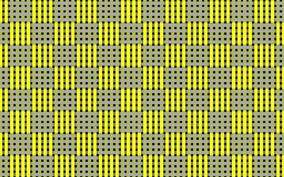 Gray and yellow abstract art of horizontal and vertical lines moving irregularly.	