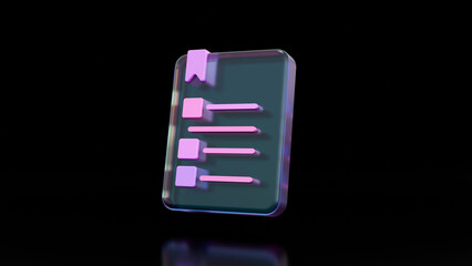 clipboard document icon with check list on dark background 3d render concept for true information