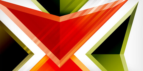 Arrows with 3d effect abstract background. Triangles on light grey backdrop