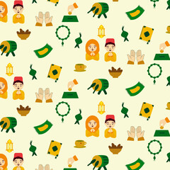 Happy ramadan kawaii illustration seamless pattern