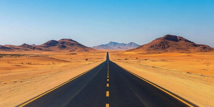 Scenic Desert Road Under Clear Blue Sky