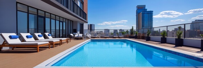 Fototapeta premium Rooftop Pool with City View: Luxury Hotel Relaxation