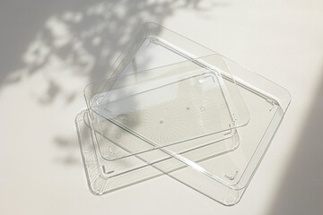 Two empty clear acrylic trays