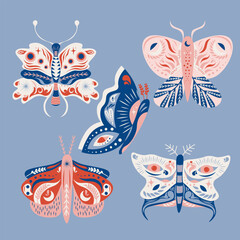 Folk Art Animal Butterfly Design Element