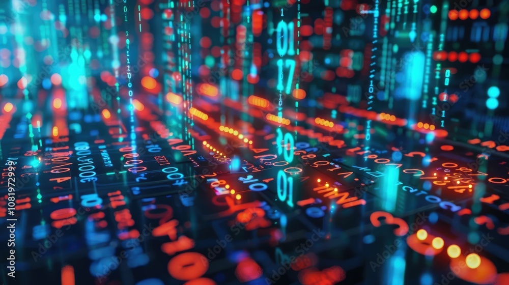 Poster Abstract money growth with digital binary codes forming a rising chart