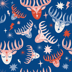 Folk Art Animal Seamless Pattern