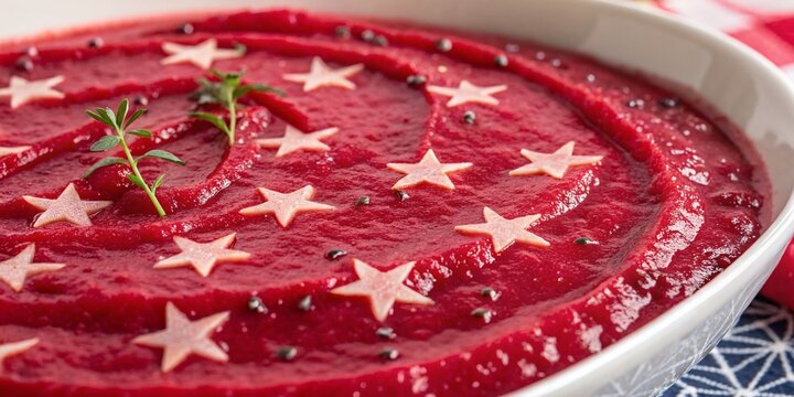 Vibrant Magenta Red Color Gradient with Stars and Geometric Patterns, Perfect for Food Photography Backgrounds Enhancing Culinary Delights and Restaurant Menus