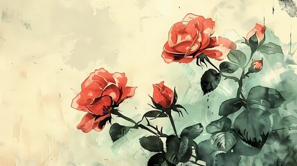 Vintage watercolor red roses pattern illustration poster background