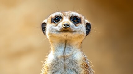 Fototapeta premium Close-up Portrait of a Curious Meerkat with Large Dark Eyes