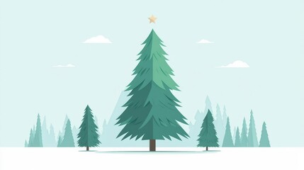 Obraz premium Cartoon Christmas Tree with Star in a Calm Landscape