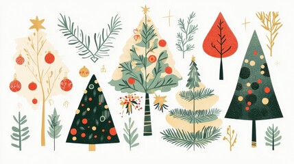 Obraz premium Colorful Christmas Trees Illustration for Holiday Decor