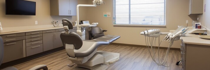 Modern Dental Office Interior with Chair and Equipment
