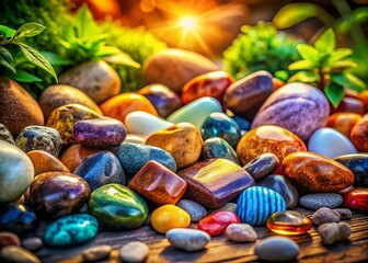 A Vibrant Set of Stones in Candid Photography Style, Showcasing Unique Textures and Colors for a 2D Illustration, Perfect for Nature and Design Inspired Projects