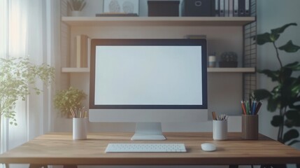 Laptop with white blank screen isolated on white background, white aluminium body