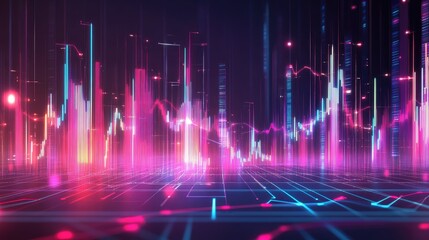 Abstract depiction of financial graphs and charts in neon colors