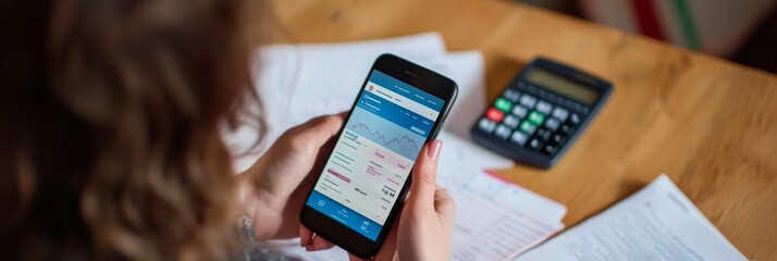 Woman Analyzing Financial Data on Mobile Phone