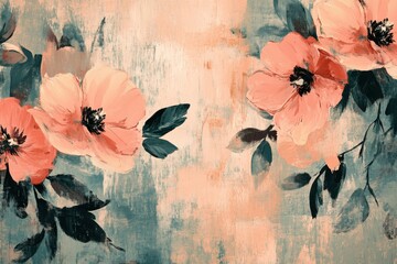 Fototapeta premium Minimalistic vintage floral design with painted blooms for artistic decor