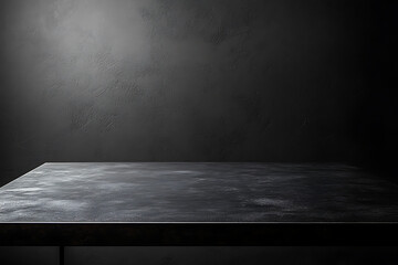 Dark Metal Tabletop Surface, Clean and Smooth Texture, Front View Ideal for Product Presentations and Flat-Lay Photography