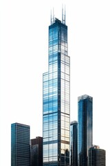 Tall glass skyscrapers against a white sky.