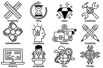 set of illustrations in the concept of business in line drawing style