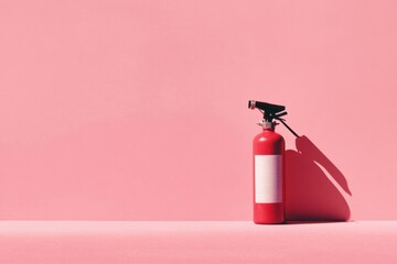 Obraz premium Minimalistic fire extinguisher against pink background for safety awareness and design projects