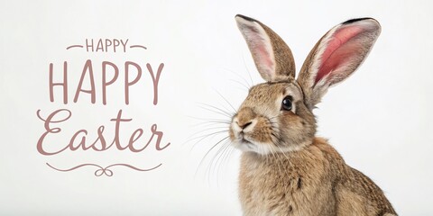 Vintage Style Easter Bunny Ears Photo with a Funny Rabbit on a White Background Perfect for Cards and Creative Projects Featuring Ample Copy Space