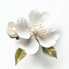 Elegant White Flower with Green Leaves on a Light Background