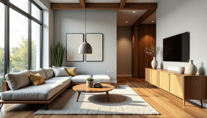 Modern Living Room Design with Warm Wooden Accents