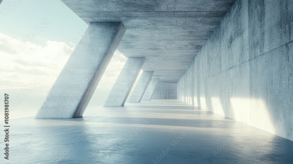 Poster 3D render of abstract futuristic architecture with empty concrete floor