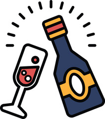 A bottle of champagne is next to a wine glass