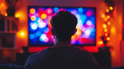 Cozy Evening at Home with a Modern TV and Ambient Lights
