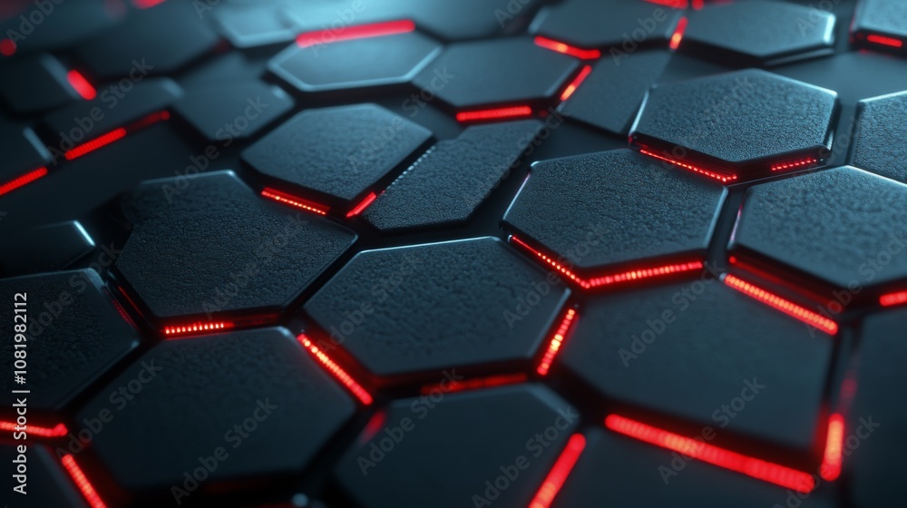 Aufkleber abstract futuristic hexagonal texture with red light accents, perfect for modern backgrounds, tech d