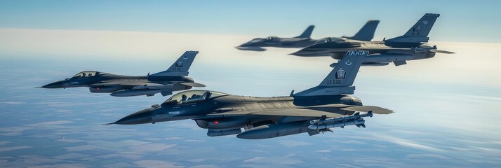 F-16 Fighter Jets In Formation Flight