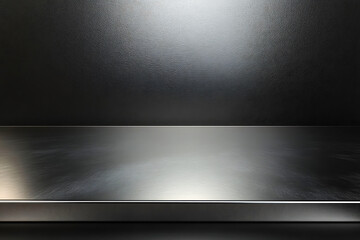 Dark Metal Tabletop Surface, Clean and Smooth Texture, Front View Ideal for Product Presentations and Flat-Lay Photography