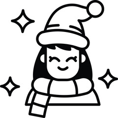 A cartoon girl with a hat and a scarf is smiling