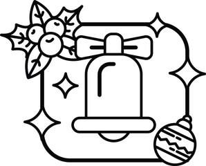 A bell is shown in a Christmas themed drawing