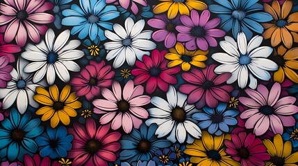 Vintage daisy field natural pattern illustration poster background